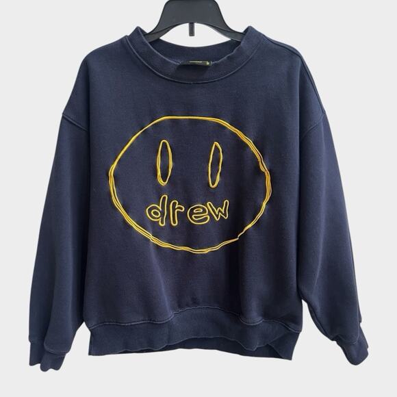 Drew House Navy Blue Boxy Sweatshirt Sketch Mascot Crewneck Sz S Cotton